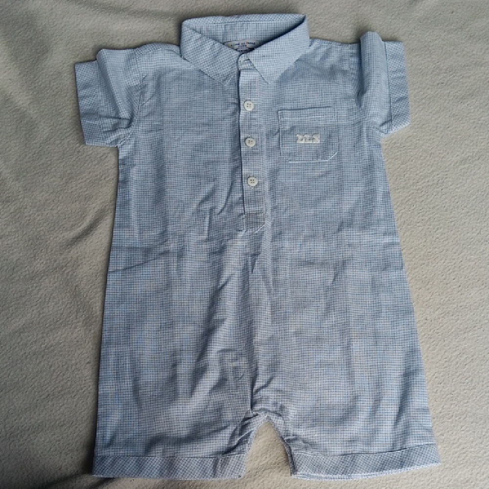 Du Lundi Au Samedi Blue Checkered Baby Romper